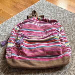 Striped Pink Multicolor Canvas Backpack